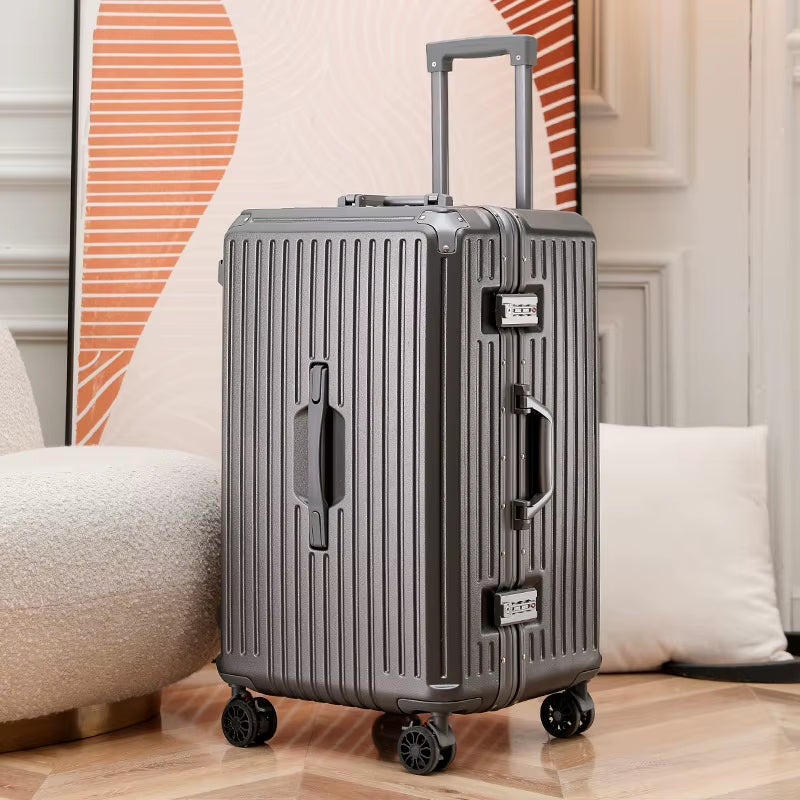 Large Capacity Travel Luggage Aluminum Frame Suitcase Trolley Case 24/28/30 Inch Travel Suitcase with Cup Holder Boarding Case