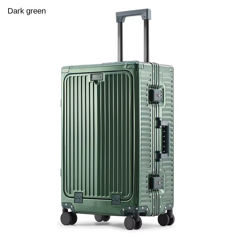Front Open Lid Luggage Full Aluminum Magnesium Alloy Multifunctional with Cup Holder 20 Inch Boarding Case TSA Customs Lock USB