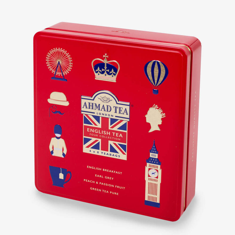 English Tea Four Collection Caddy with 4 Black, Fruit & Green Teas – 32 Teabags