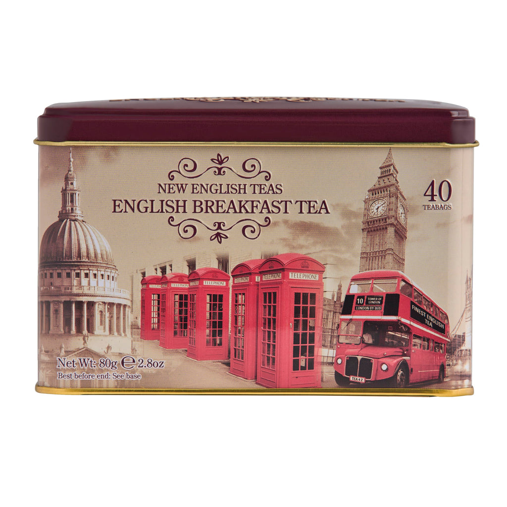 New English Teas Vintage London Tea Tin with 40 English Breakfast teabags