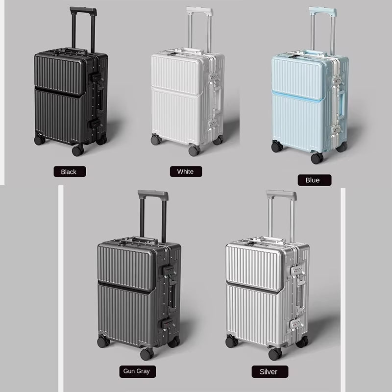 New Front Opening Luggage 24 Inch USB Multifunctional Suitcase 20“ Boarding Trolley Case 26 Inch Large Capacity with Cup Holder