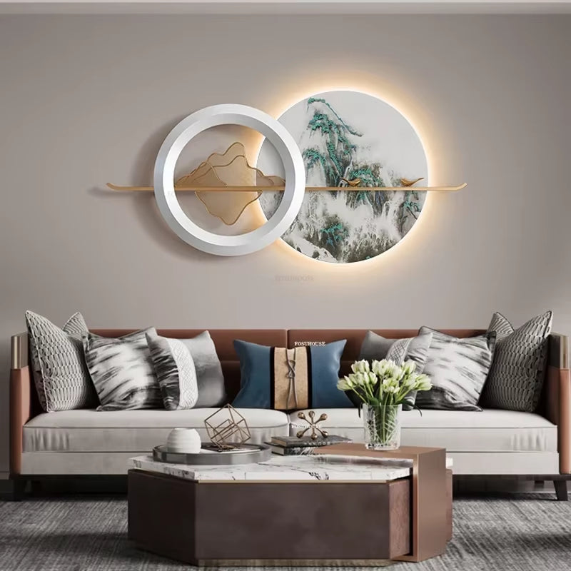 Modern Living Room Hanging Decorations Porch Bedroom Metal Pendant New Chinese Style Home Decor Luxury Luminous Room Decoration