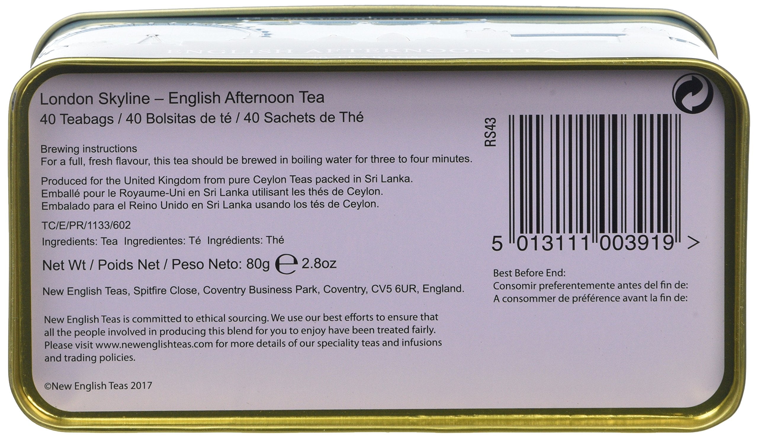 New English Teas London Souvenirs Skyline Tea Caddy with 40 English Afternoon Teabags