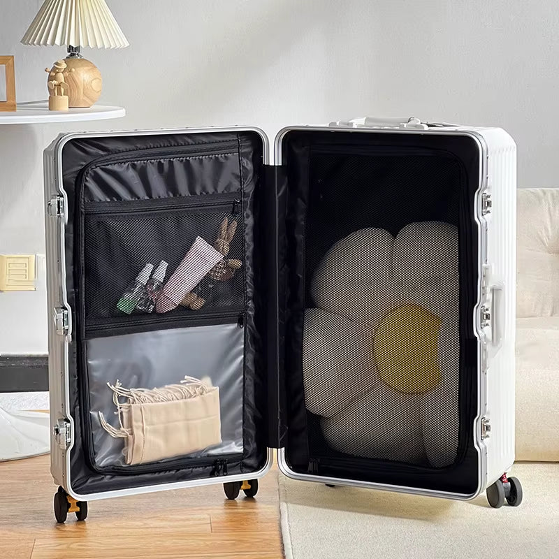 Large Capacity Travel Luggage Aluminum Frame Suitcase Trolley Case 24/28/30 Inch Travel Suitcase with Cup Holder Boarding Case