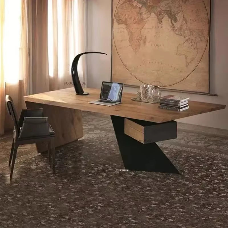 Industrial Iron Boss Desk Designer Retro Office Desks American Office Furniture Home Luxury Solid Wood Computer Table Study Desk