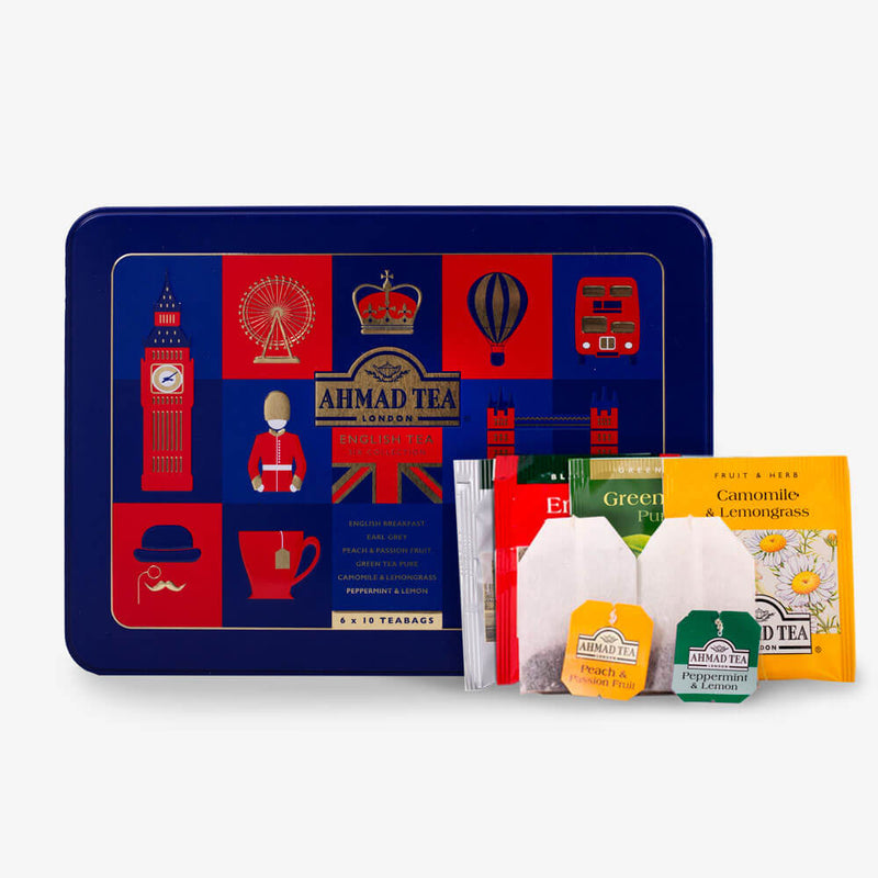 English Tea Six Collection Caddy with 6 Black, Fruit, Green & Herbal Teas – 60 Teabags