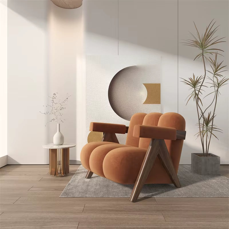 Home Balcony Nordic Wood Living Room Chairs Modern Living Room Sofas Single Leisure Back Armchair Fabric Sofa Chair Furniture
