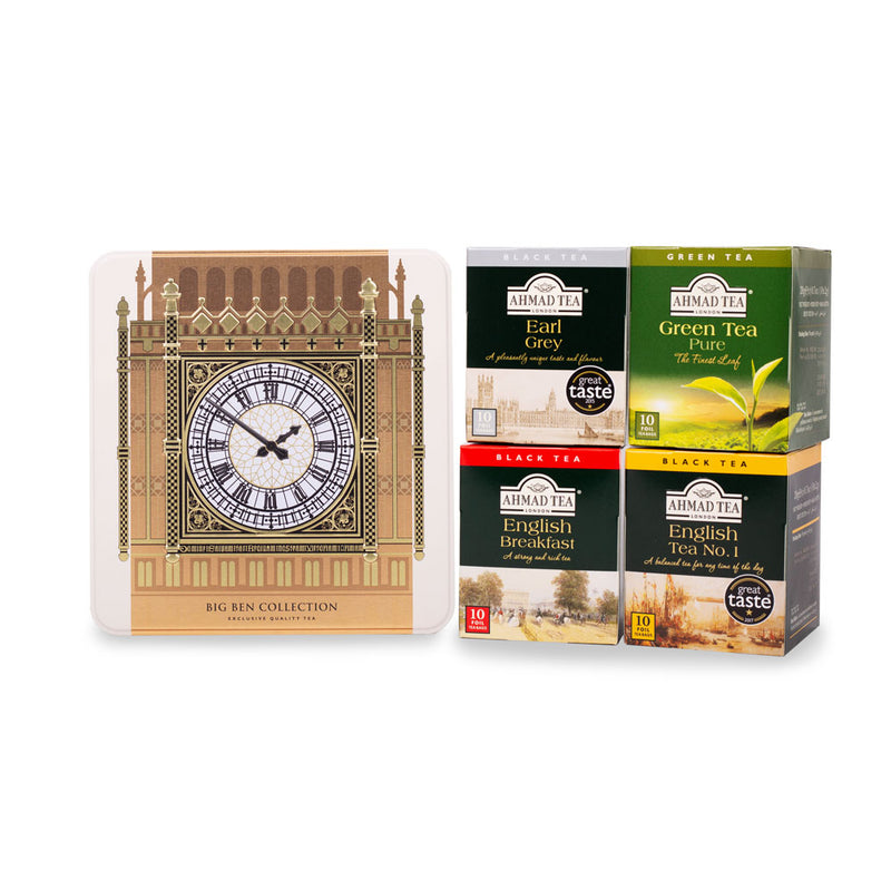 Big Ben Collection Caddy with 4 Black & Green Teas - 40 Teabags (Available in 2 Colours)