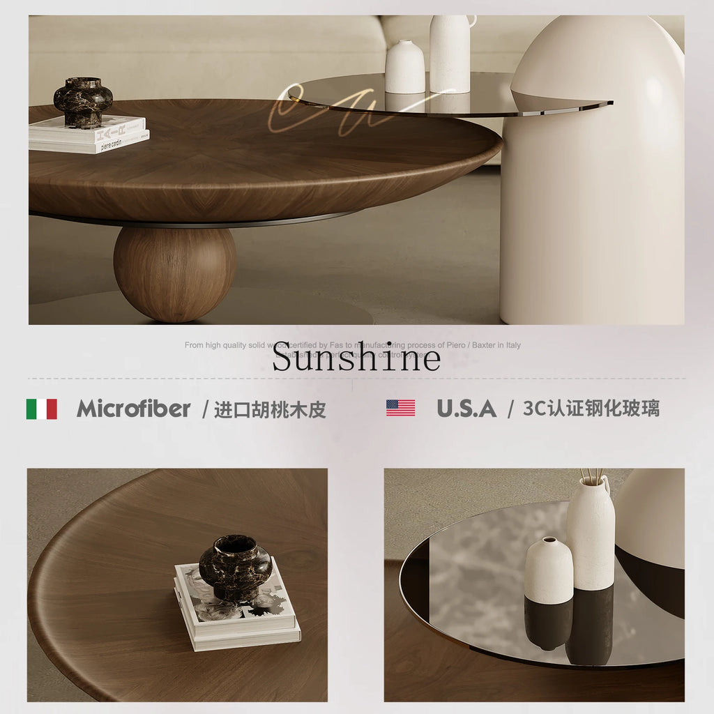 Wabi Sand Wind Walnut Coffee Table Premium Italian Minimalist round Coffee Table
