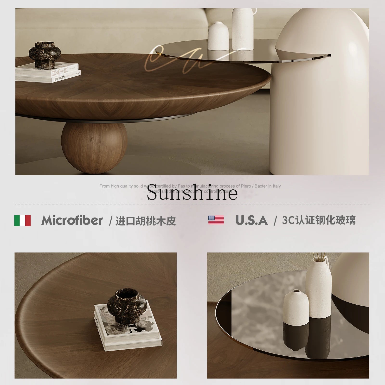 Wabi Sand Wind Walnut Coffee Table Premium Italian Minimalist round Coffee Table