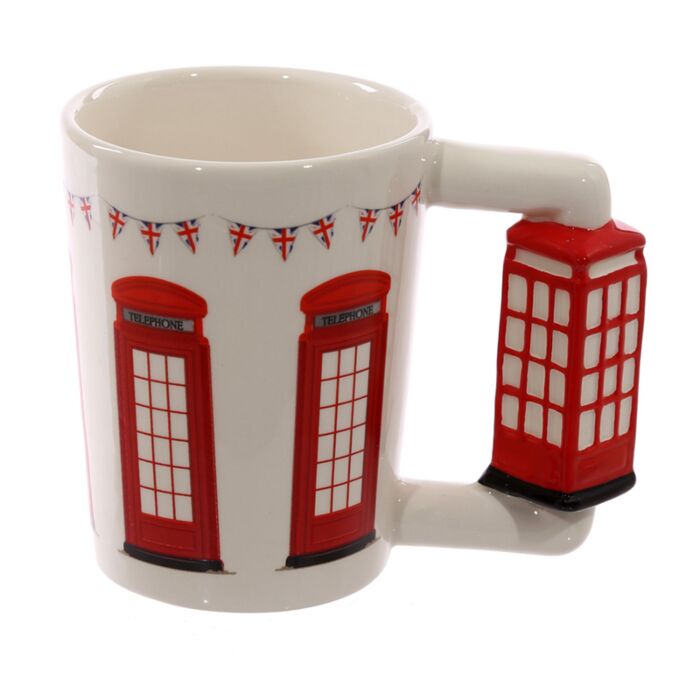 London Icons Red Telephone Box Ceramic Shaped Handle Mug with Decal