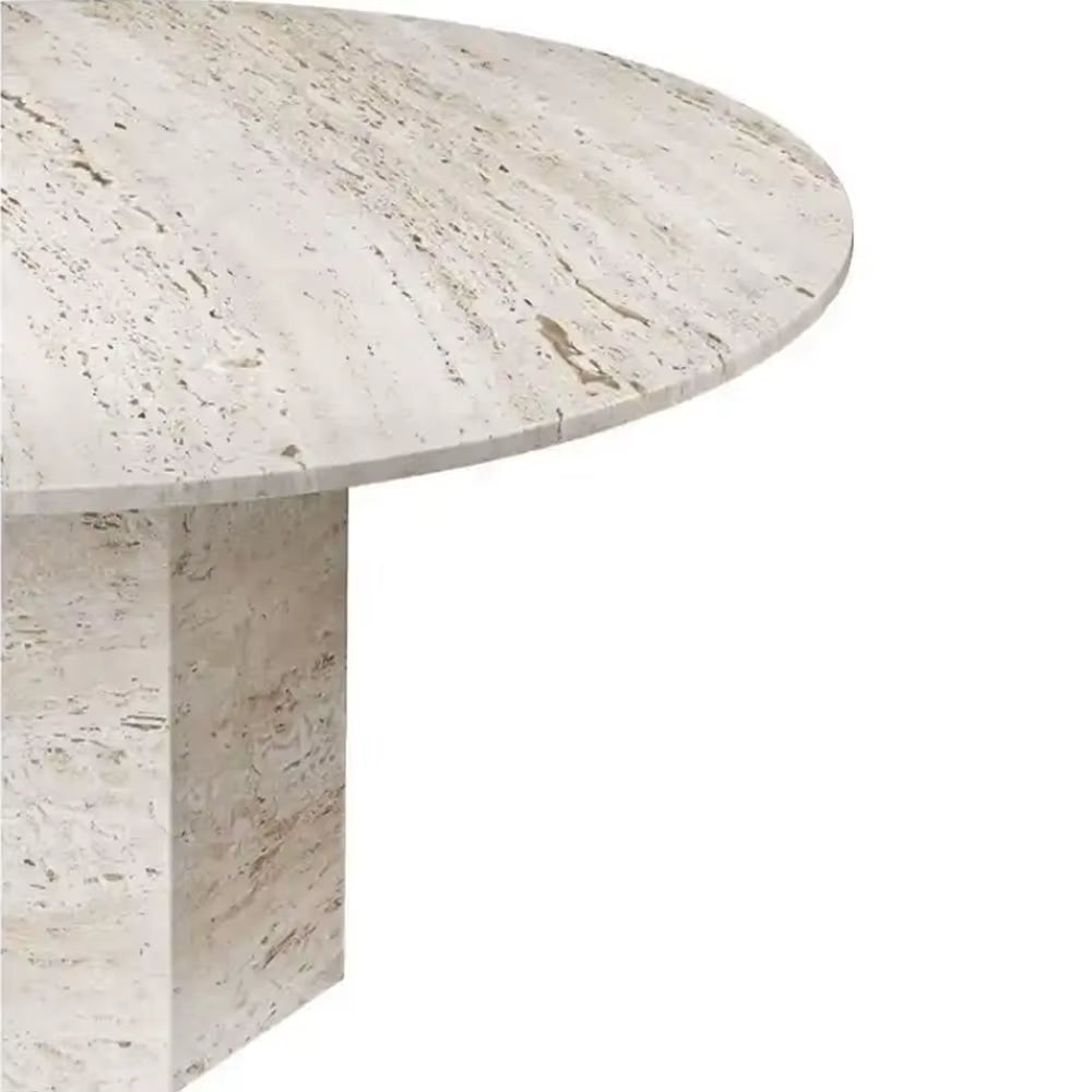 Round Travertine Dining Table Handmade Italian White Marble Design Beige Stone Table