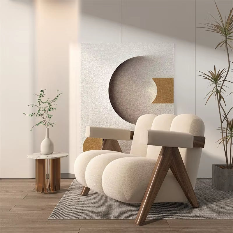 Home Balcony Nordic Wood Living Room Chairs Modern Living Room Sofas Single Leisure Back Armchair Fabric Sofa Chair Furniture