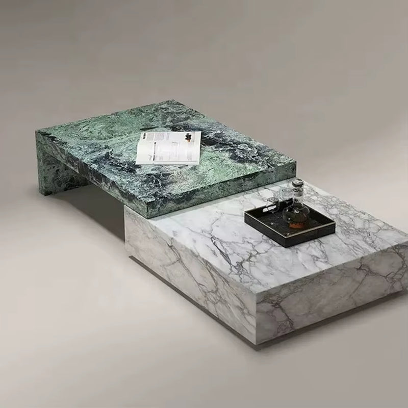 Modern Coffee Table Natural Green Marble Coffee Table Luxury Extendable Tea Table Living Room Furniture