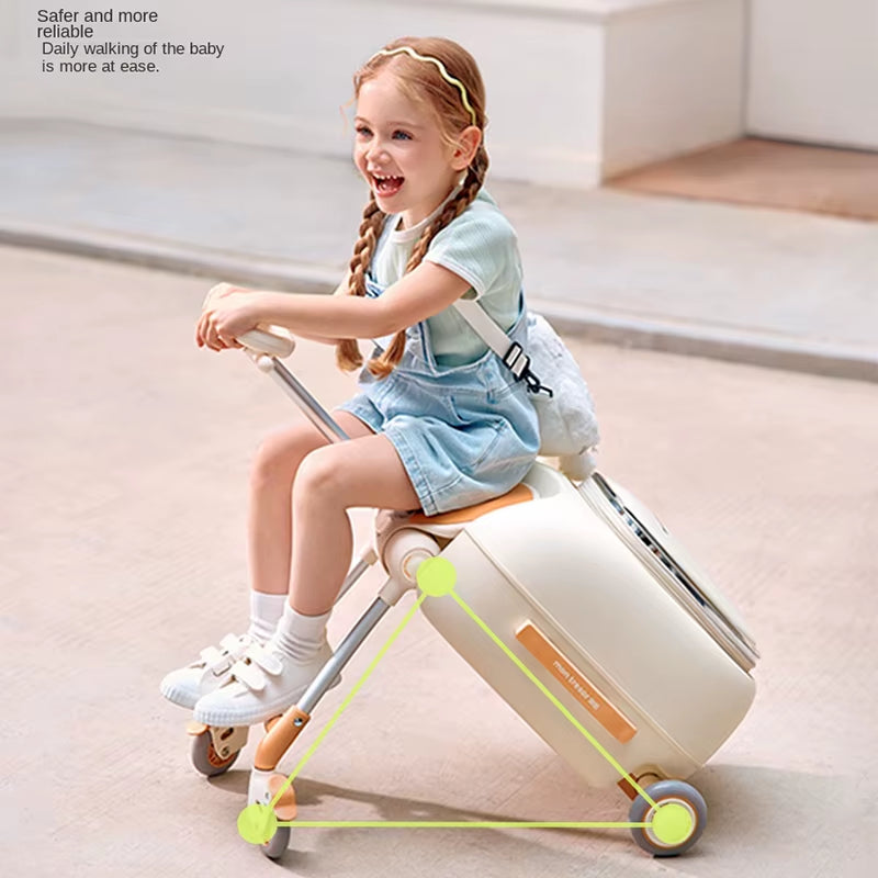 Children'S Luggage Box Ride-On Three-In-One Baby Large Capacity 20-Inch Carry-On Suitcase with Wet/Dry Separation and Brakes