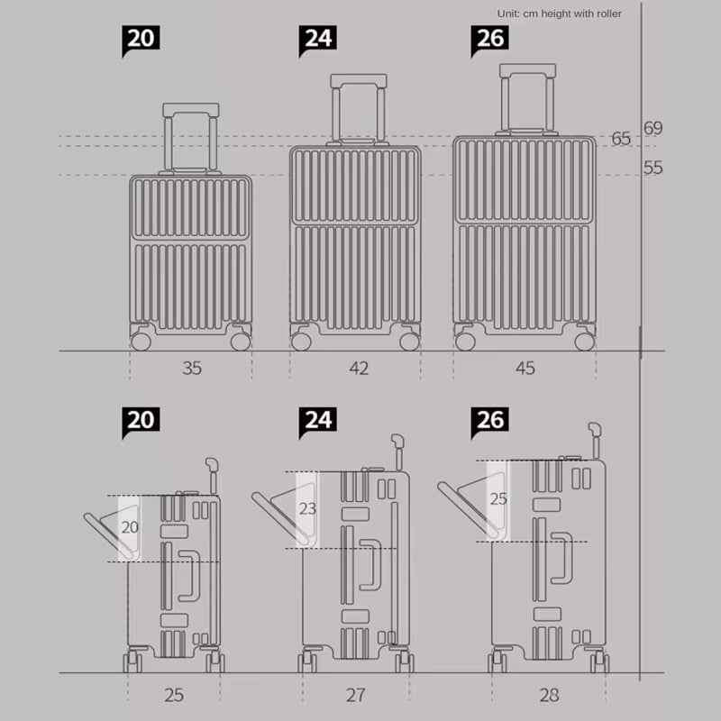 New Front Opening Luggage 24 Inch USB Multifunctional Suitcase 20“ Boarding Trolley Case 26 Inch Large Capacity with Cup Holder