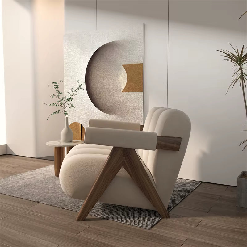 Home Balcony Nordic Wood Living Room Chairs Modern Living Room Sofas Single Leisure Back Armchair Fabric Sofa Chair Furniture