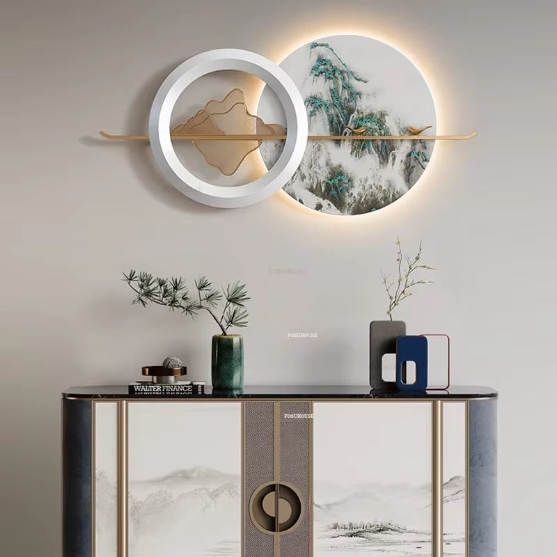 Modern Living Room Hanging Decorations Porch Bedroom Metal Pendant New Chinese Style Home Decor Luxury Luminous Room Decoration