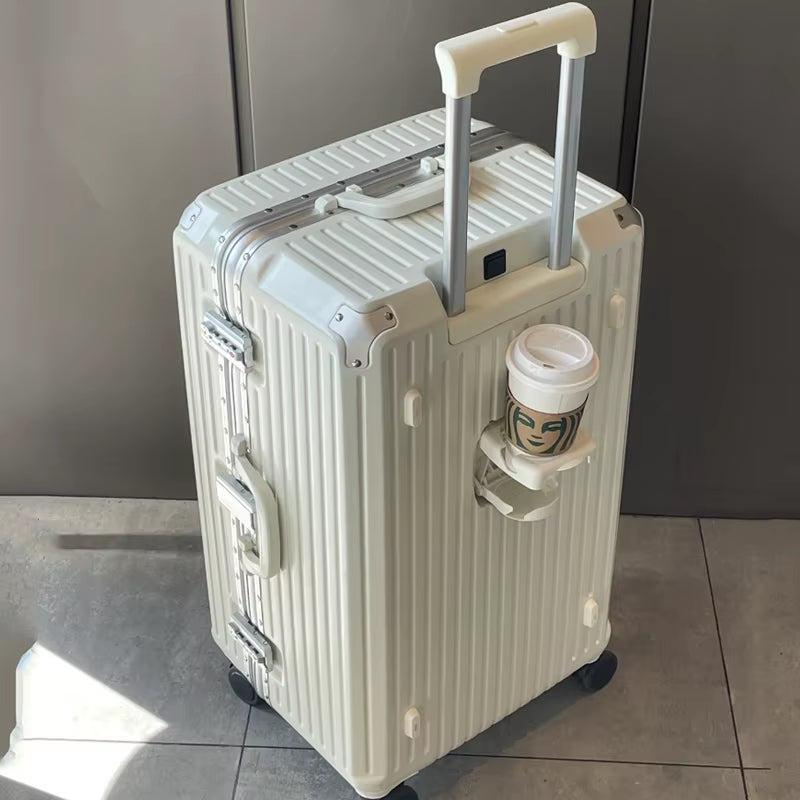 Large Capacity Travel Luggage Aluminum Frame Suitcase Trolley Case 24/28/30 Inch Travel Suitcase with Cup Holder Boarding Case