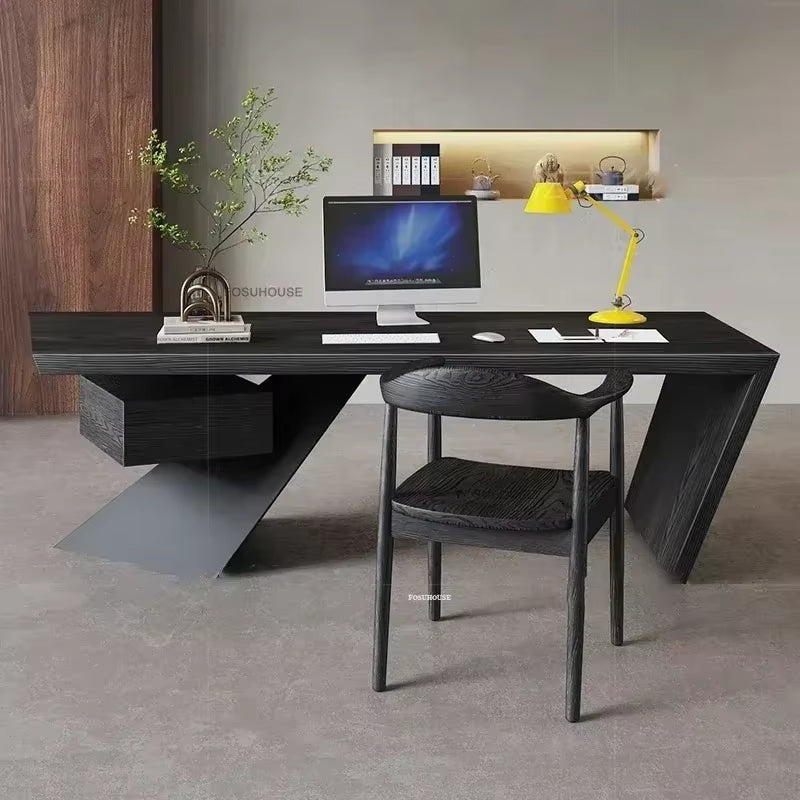 Industrial Iron Boss Desk Designer Retro Office Desks American Office Furniture Home Luxury Solid Wood Computer Table Study Desk