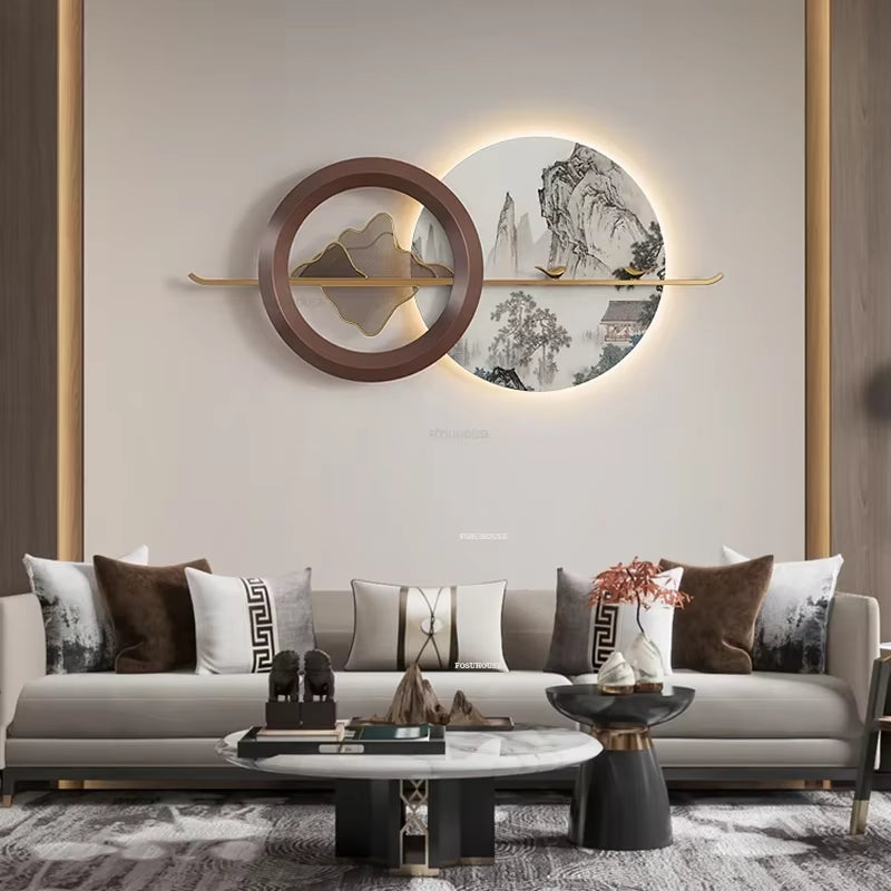 Modern Living Room Hanging Decorations Porch Bedroom Metal Pendant New Chinese Style Home Decor Luxury Luminous Room Decoration