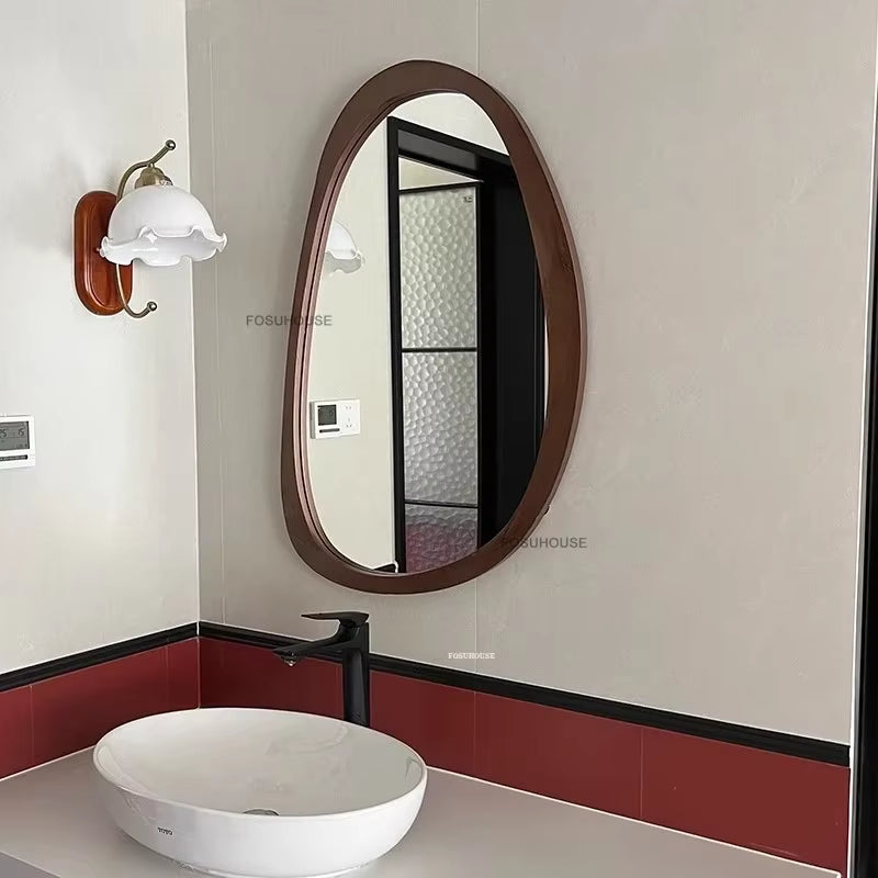 American Retro Smart Bath Mirrors Luxury Wall-Mounted Vanity Mirror Home Shaped Bathroom Mirror with LED Light Decorative Mirror