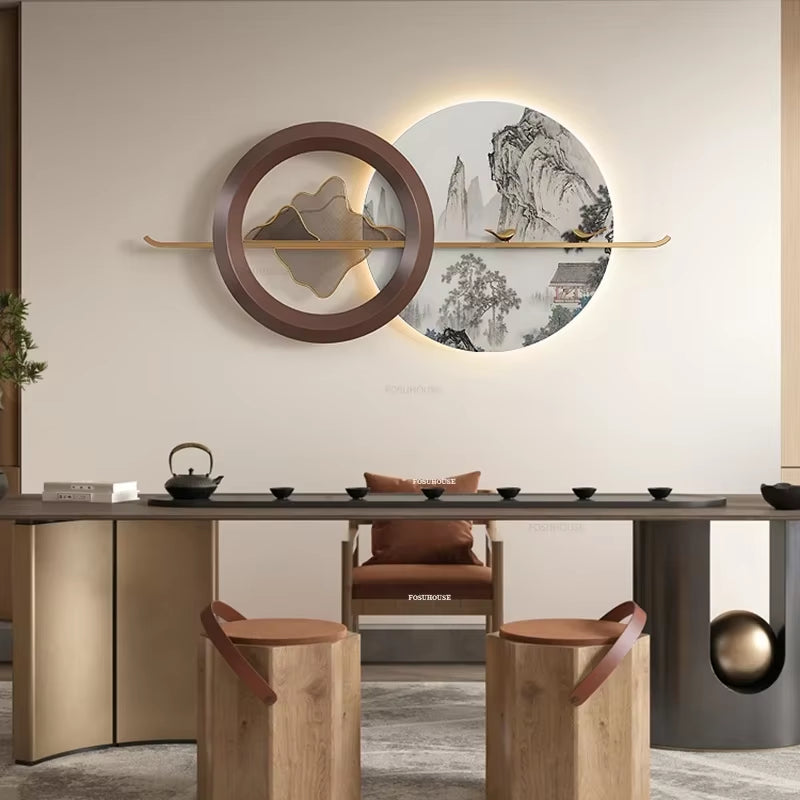 Modern Living Room Hanging Decorations Porch Bedroom Metal Pendant New Chinese Style Home Decor Luxury Luminous Room Decoration