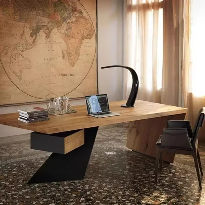 Industrial Iron Boss Desk Designer Retro Office Desks American Office Furniture Home Luxury Solid Wood Computer Table Study Desk