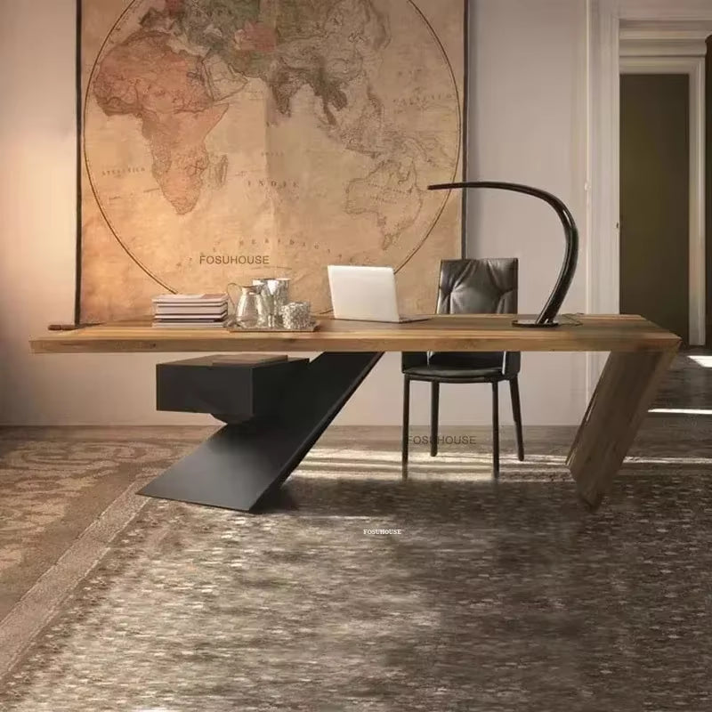 Industrial Iron Boss Desk Designer Retro Office Desks American Office Furniture Home Luxury Solid Wood Computer Table Study Desk