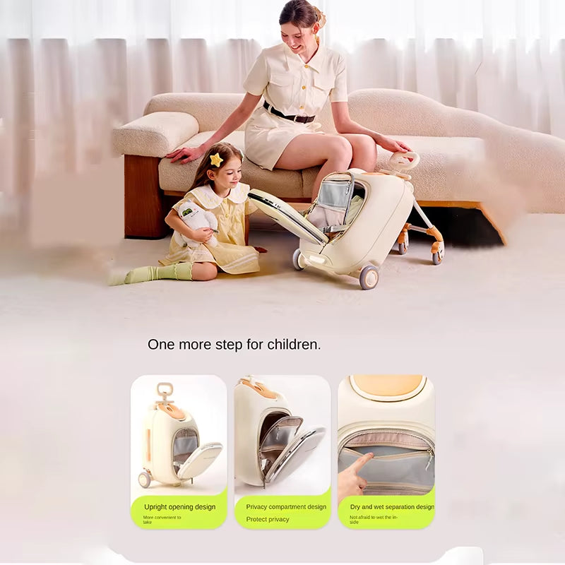 Children'S Luggage Box Ride-On Three-In-One Baby Large Capacity 20-Inch Carry-On Suitcase with Wet/Dry Separation and Brakes